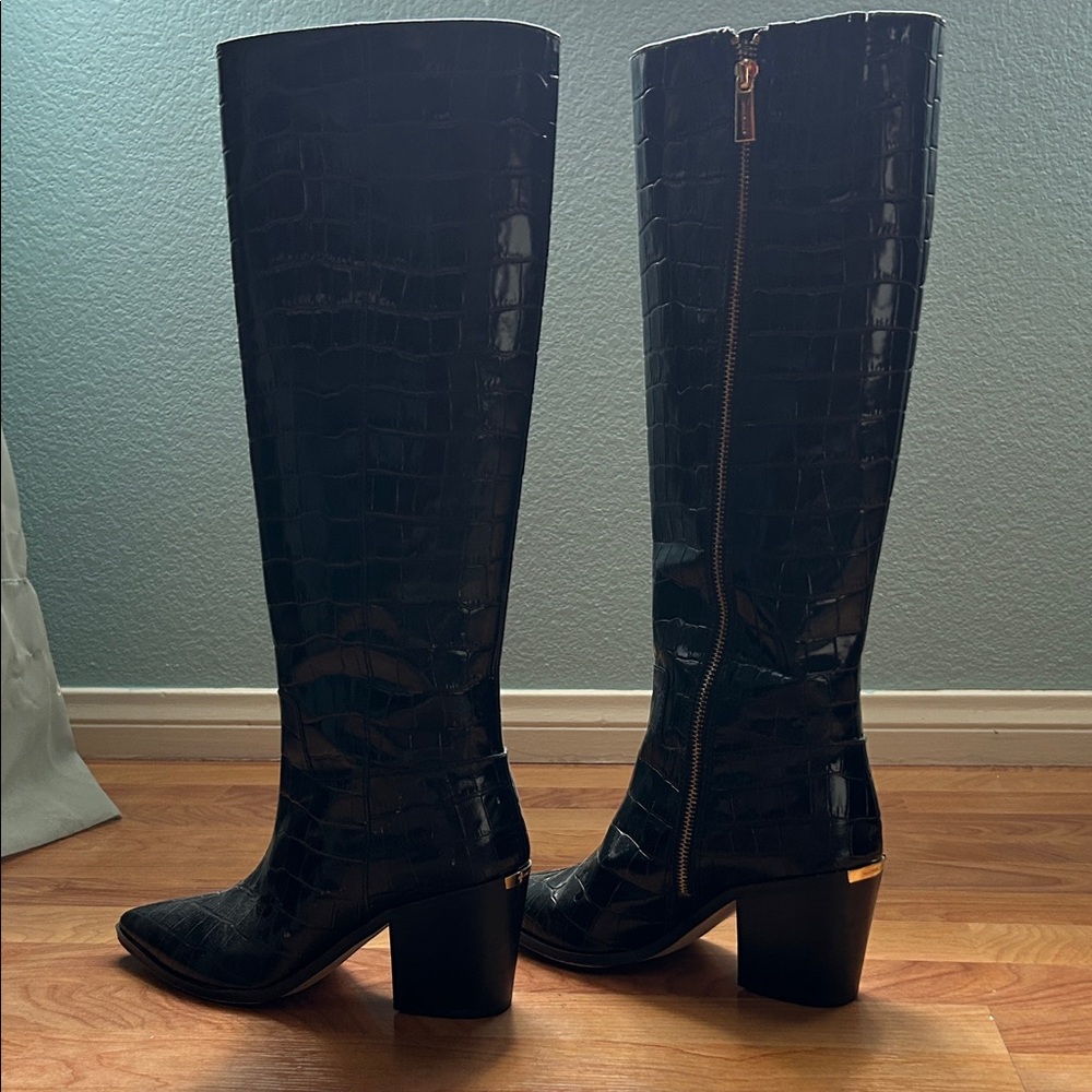 Michael Kors Black Croc-Embossed Heeled Boots